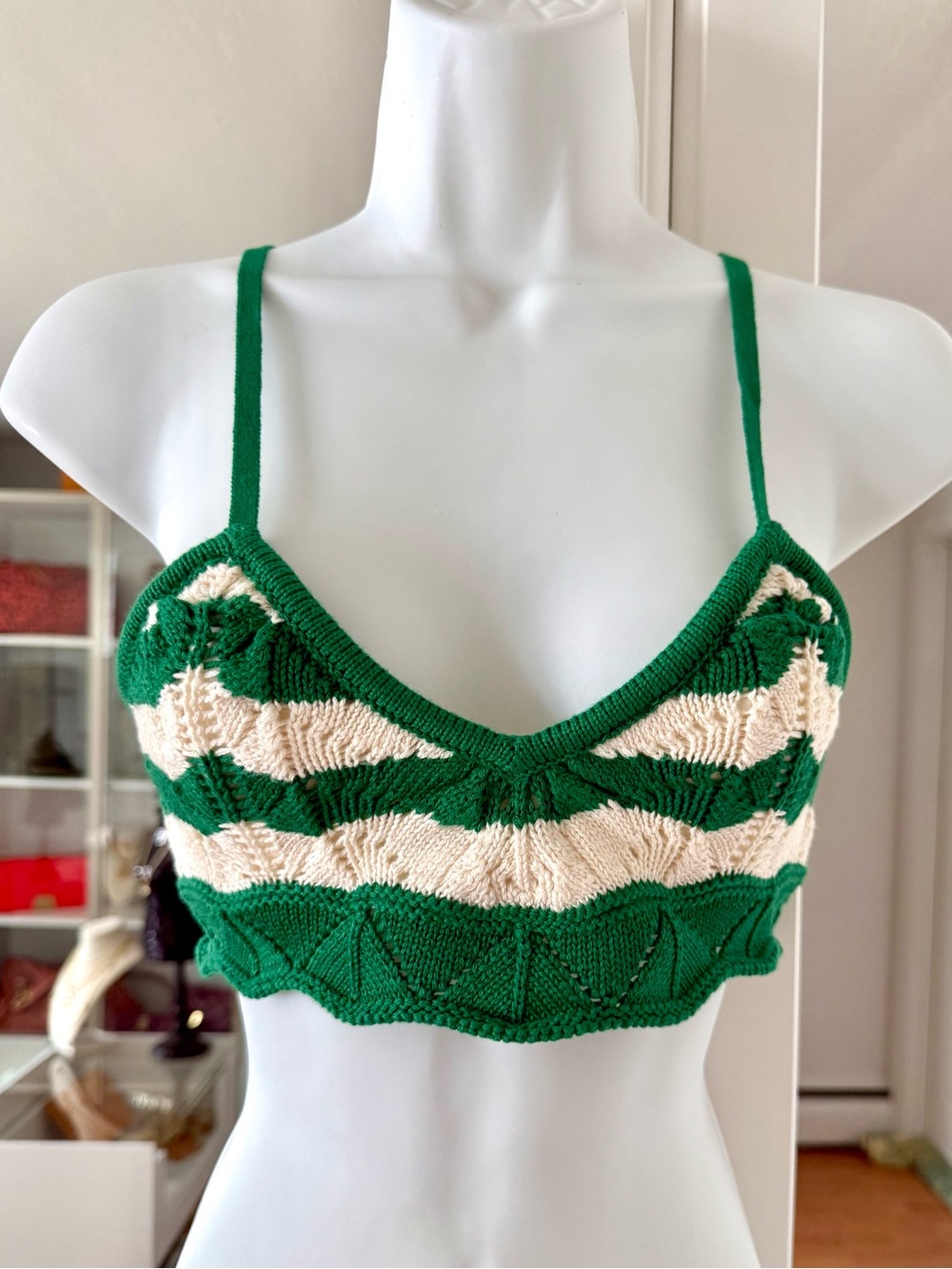 Misa Los Angeles Eida bralette cami top Green and Cream - XS